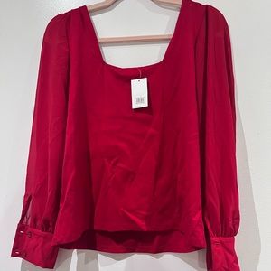 Women's Mixed Media Square Neck Top color red size xs